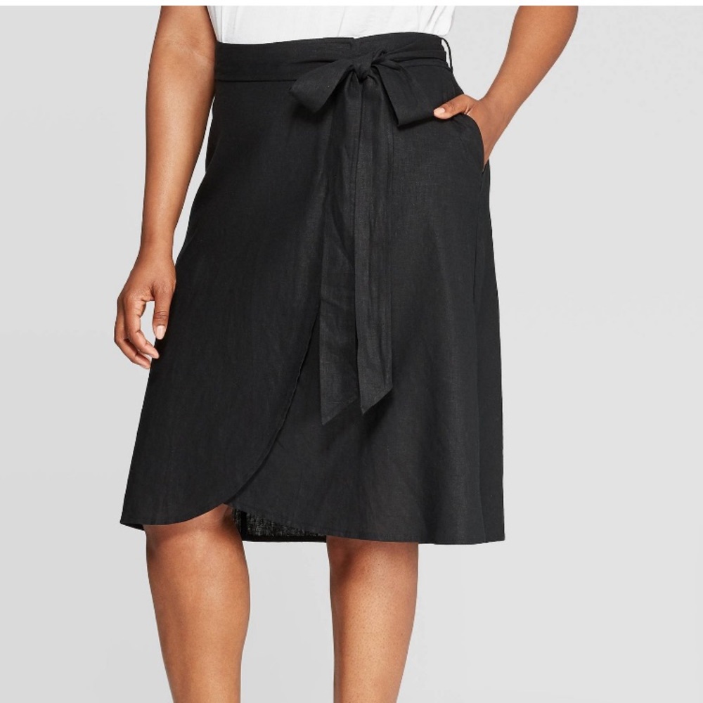 Black Midi Wrap Skirt, Ava + Viv plus size